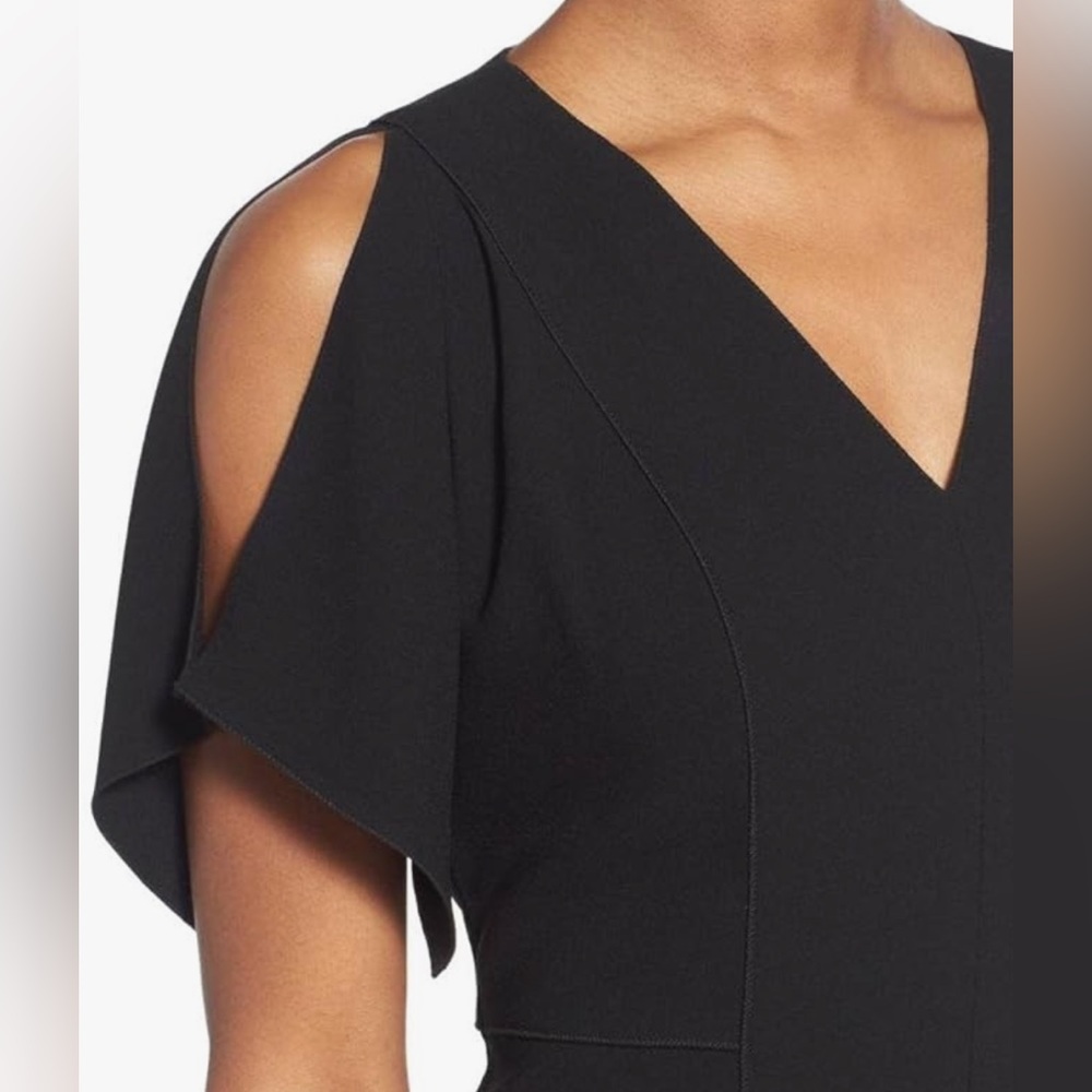 Elie Tahari Sheath Cold Shoulder Dress Black Size 6 $398 Lourdes Crepe NWT - Picture 2 of 4
